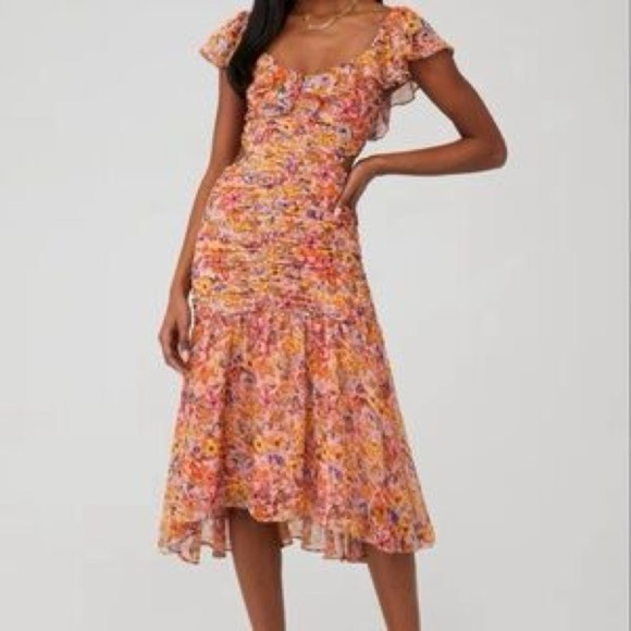 Astr the label Floral Ruched Maxi Dress - Pink and Orange - Picture 1 of 5